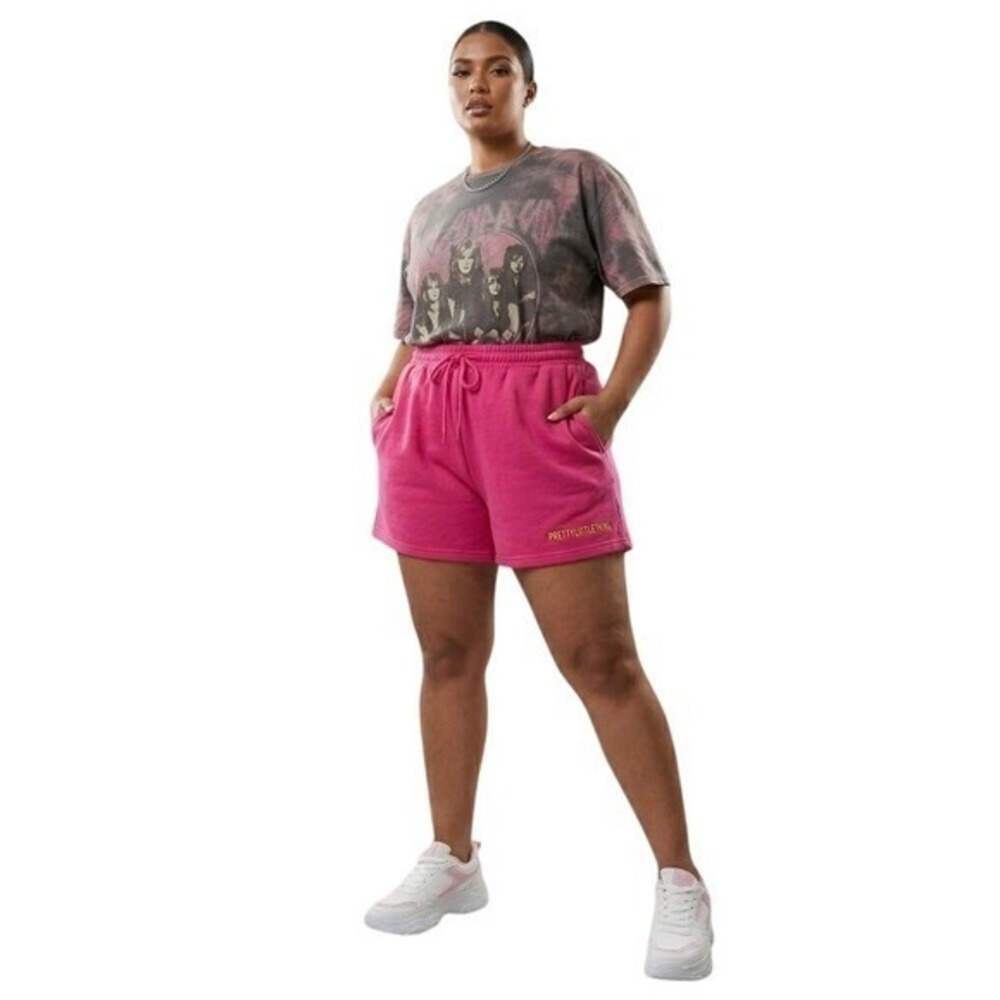 PrettyLittleThing Plus Hot Pink Embroidered Sweat Shorts XXXL 3XL Barbiecore NWT